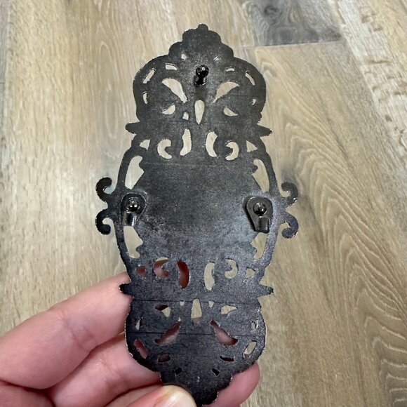 1pc Vintage filigree buckle faux turquoise accents. Gunmetal finish. 5 x 2.75 - Picture 8 of 11